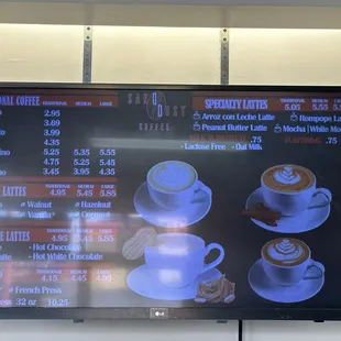the menu for the coffee shop