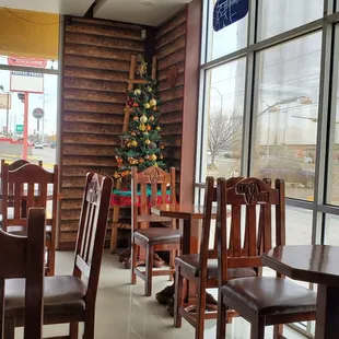 tables and chairs in a restaurant