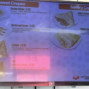 Sweets menu