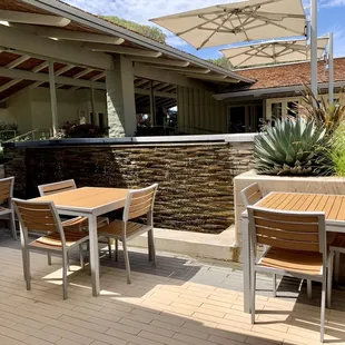 Patio with lots of umbrellas/shade