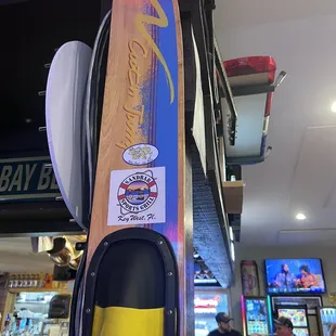 a surfboard on a rack