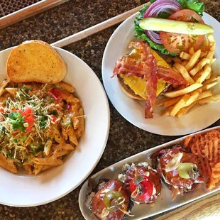 two plates of food on a table