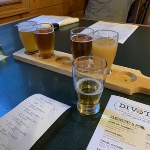 beer glasses and menu
