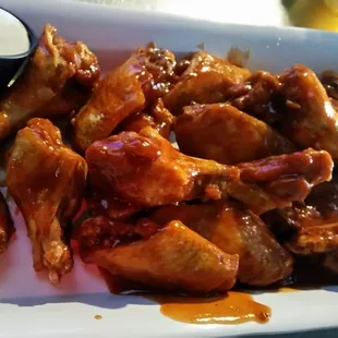 20 Dirty (hot sauce, bbq mixed together) wings.