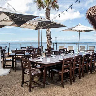 tables and umbrellas on the beach