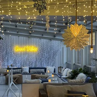 Flurry Lounge at the Sandbar Rooftop in NYC offers cozy winter vibes and a snow globe aesthetic. Cheese fondue, make-your-own s'mores, more.
