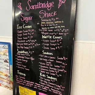 a menu on a blackboard