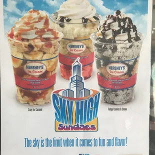Sky High Sundaes! Crazy for caramel, fudge cookies and cream and banana split