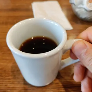 Smaller cups for coffee. Flavor of coffee is weak.