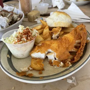 Fried Rockfish with slaw, steak fries and that awesome biscuit
