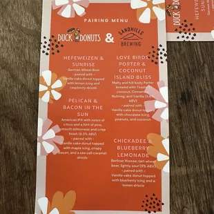 Beer and donuts menu