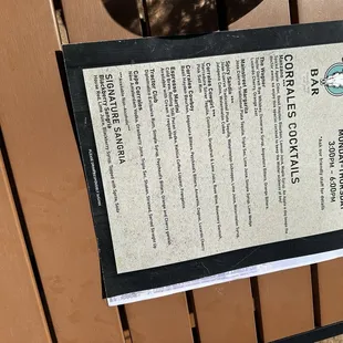 Cocktail menu