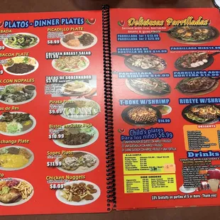 the menu and prices