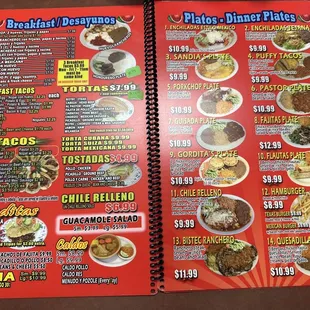 menus and prices
