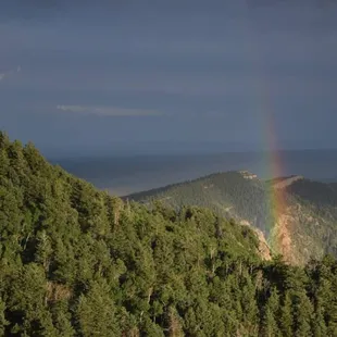 Beautiful view with rainbow from a tram