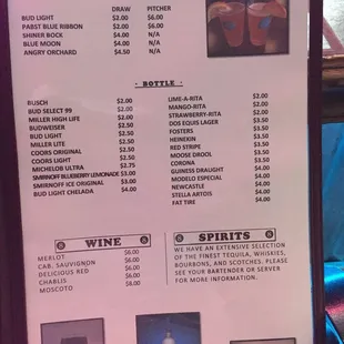 Beer menu
