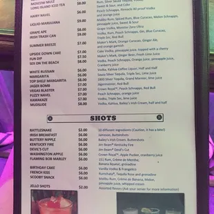 Mixed drinks and shots