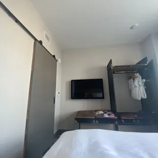 Sleeping area has sliding door for privacy