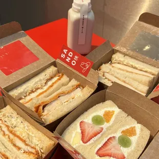 Spicy truffle chicken katsu, fruit sando, pork katsu