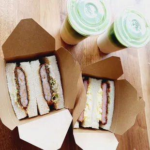 Ebi katsu sando, spam&amp;egg sando, matcha banana milk