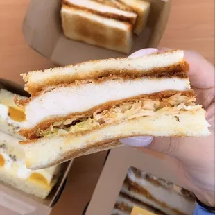 Hot truffle chicken katsu &amp; egg salad sandos :o