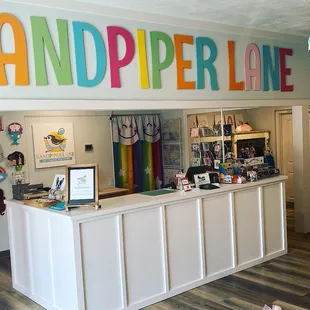 the front desk and the dinosaur