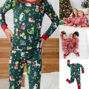 a family in matching christmas pajamas