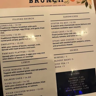Brunch menu