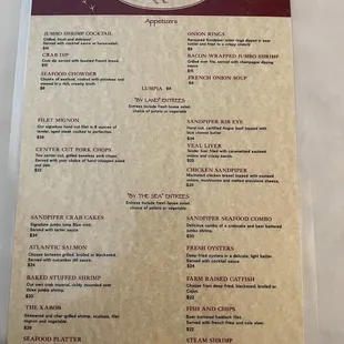 Appetizer and main menu