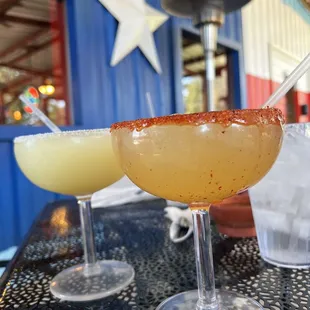 Left: Frozen House Margarita  Right: Italian Margarita w/ Tajin
