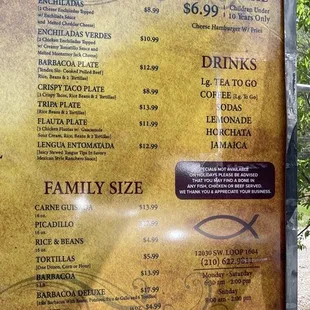 Drive thru menu (left to right, right side)