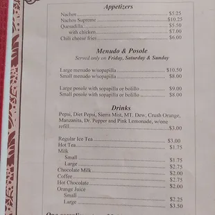 Menu z Appetizers  / drinks 8-23-23