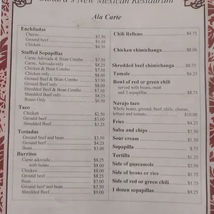 Menu - ala carte 8-23-23