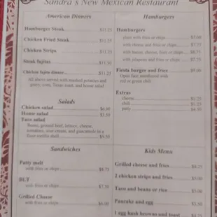 Menu - Mostly American choices 8-23-23