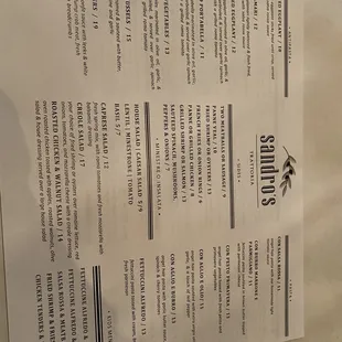 a menu for a restaurant