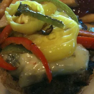 1/3 pound burger with "Pepper Pot" topping