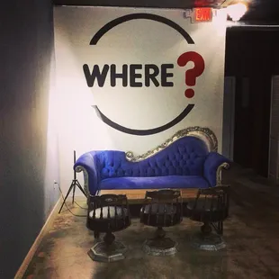 a couch with a question mark on it