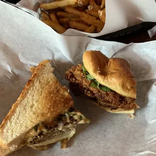 Quarter of a meatloaf sandwich and a Jolene plus fries