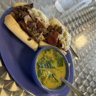 Clusterfork Sandwich and Chicken Florentine Soup