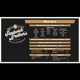 the menu of the sandwich brothers delicatessen