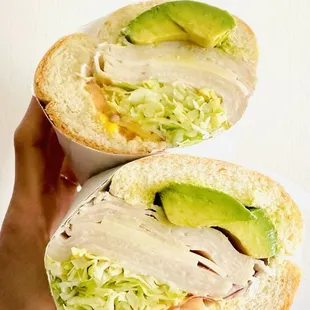 Turkey and Cheese on a French roll (added avocado)--new fave!