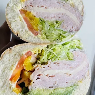 Turkey and Cheese on French roll (added avocado)--delish!