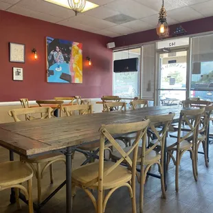 tables and chairs in a restaurant