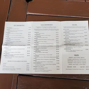 Menu as of April 2021