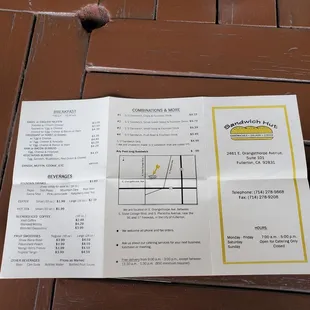 Menu as of April 2021