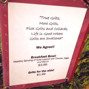 Grits are on the menu!