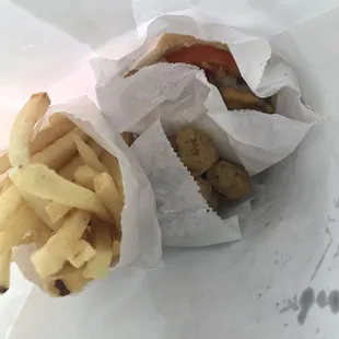 Bacon Burger, Fried Okra And Fries!