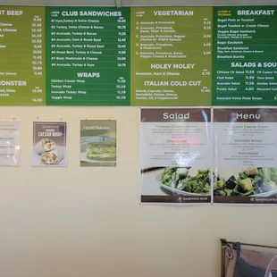 menus and prices on the wall