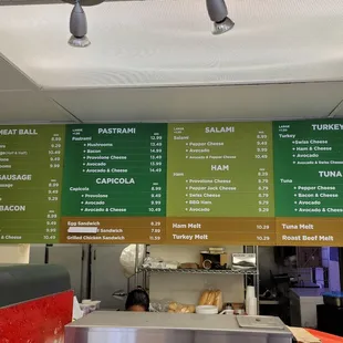 menus and prices on the wall