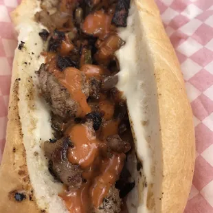 Beef Faheta Sandwich with chipotle sauce